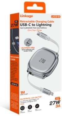 LKCB-64 Şarj Kablosu PD 27W 3A, 1Metre USB-C’den Lightning’e Geri Çekilebilir Şarj Kablosu
