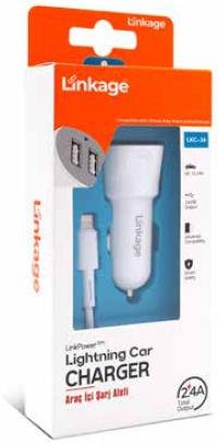 LKC-34 2xUSB 2.4A, 12-24V 1mt Lightning Şarj Kablosu Araç İçi Şarj Alet
