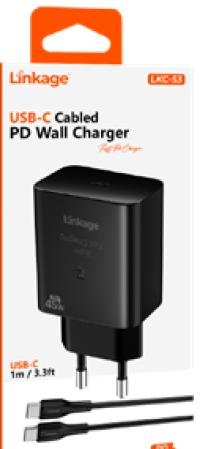 LKC-53 45W Tekli USB-C Girişli QC3.0 PD, C to C Kablolu Hızlı Duvar Şarj Aleti