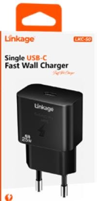 LKC-50 25W Tekli USB-C Girişli QC3.0 PD Hızlı Duvar Şarj Aleti