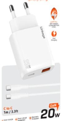 LKC-47 20W USB-C + USB-A Dual Port GaN Teknolojili Hızlı Duvar Şarjı