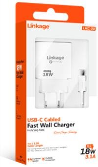 LKC-30 Type-C Kablolu 3.1A, 18Watt 1XUSB-A Duvar Şarj Aleti 